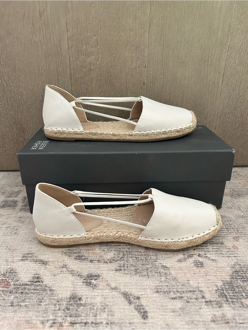 Eileen Fisher White Espadrille Flats with Cross Elastic Straps